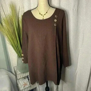 Soft Surroundings Women’s L Crinkle Kaari 3/4 Sleeve Faux Drape Tunic Top